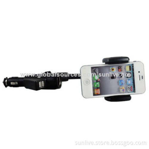 Dual USB 2 Ports Charger Car Cigarette Lighter Mount Holder For Smart Cell Phone